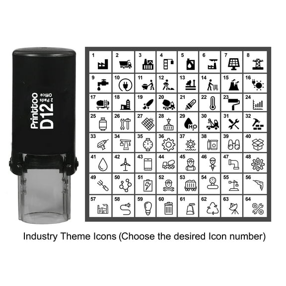 Printtoo Personalized&nbsp;Industry Theme Icons&nbsp;Round Rubber Stamp Self Inking Stamper 12 mm-Black