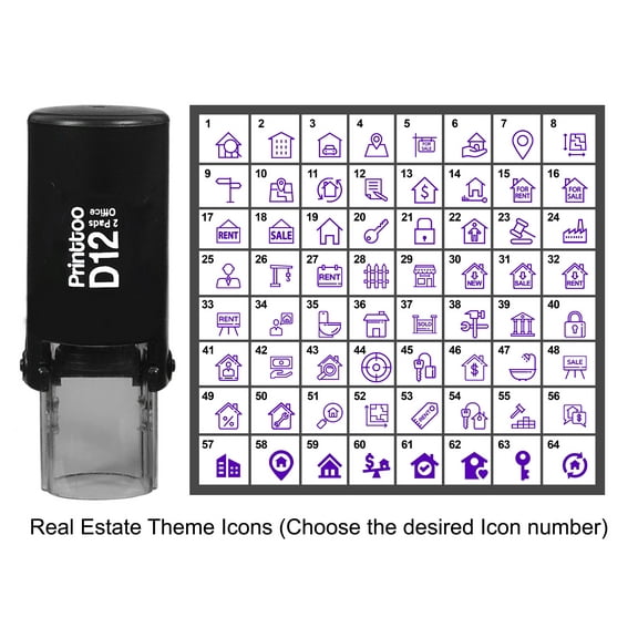 Printtoo Personalized&nbsp;Real Estate Theme Icons&nbsp;Round Rubber Stamp Self Inking Stamper 12 mm-Violet