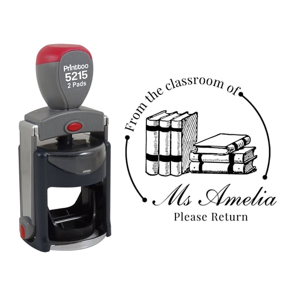 Printtoo Personalized&nbsp;Round Black Self Inking Library Stamp Custom From The Classroom Of Heavy Duty Rubber Stamper-45 mm