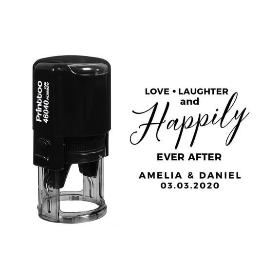 Printtoo Personalized Round Black Self Inking Wedding Favor Stamp Custom To Love| Laughter And Happily Ever After Heavy Duty Rubber Stamper-40 mm