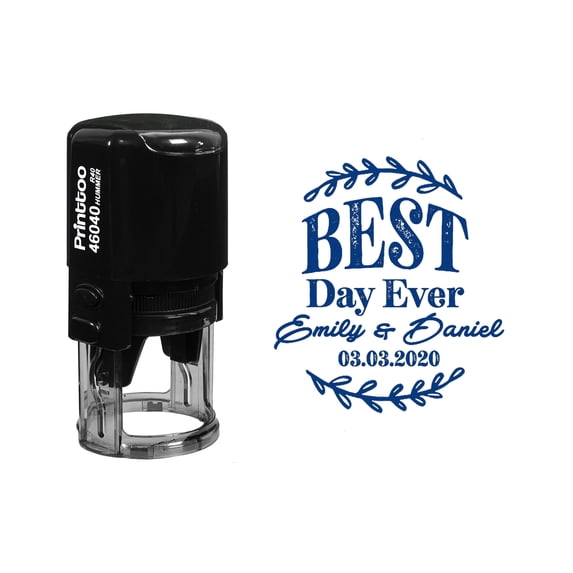Printtoo Personalized Round Blue Self Inking Wedding Favor Stamp Custom Best Day Ever Heavy Duty Rubber Stamper-40 mm