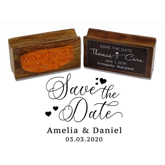 Printtoo PersonalizedRubber Stamp Save The Date Round Stamp Wedding Wood Mounted CustomStamper-1.77 Inches Diamater
