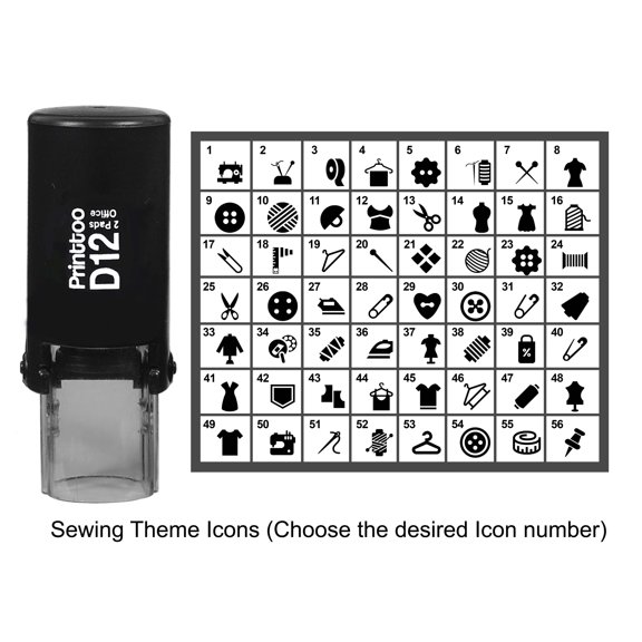 Printtoo Personalized&nbsp;Sewing Theme Icons&nbsp;Round Rubber Stamp Self Inking Stamper 12 mm-Blue