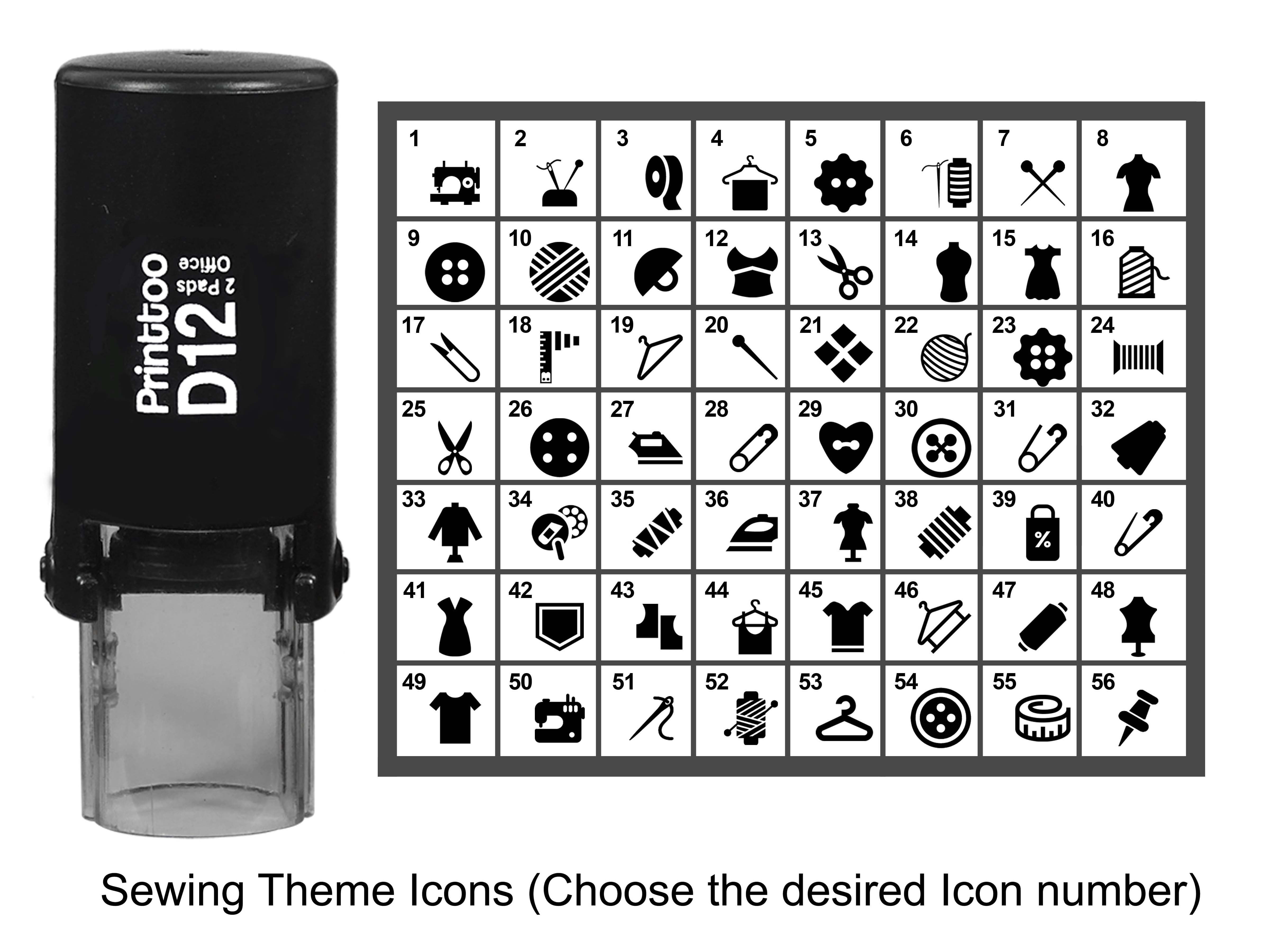 Printtoo Personalized Sewing Theme Icons Round Rubber Stamp Self Inking ...