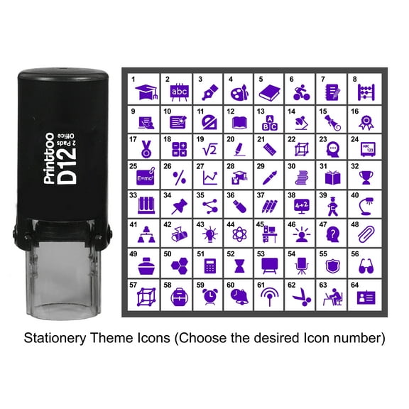 Printtoo Personalized&nbsp;Stationery Theme Icons&nbsp;Round Rubber Stamp Self Inking Stamper 12 mm-Violet