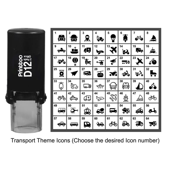 Printtoo Personalized&nbsp;Transport Theme Icons&nbsp;Round Rubber Stamp Self Inking Stamper 12 mm-Black