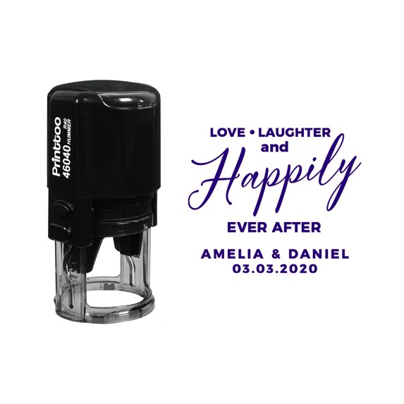 Printtoo Personalized Violet Self Inking Wedding Favor Custom Stamper To Love| Laughter And Happily Ever After Round Heavy Duty Stamp-40 mm
