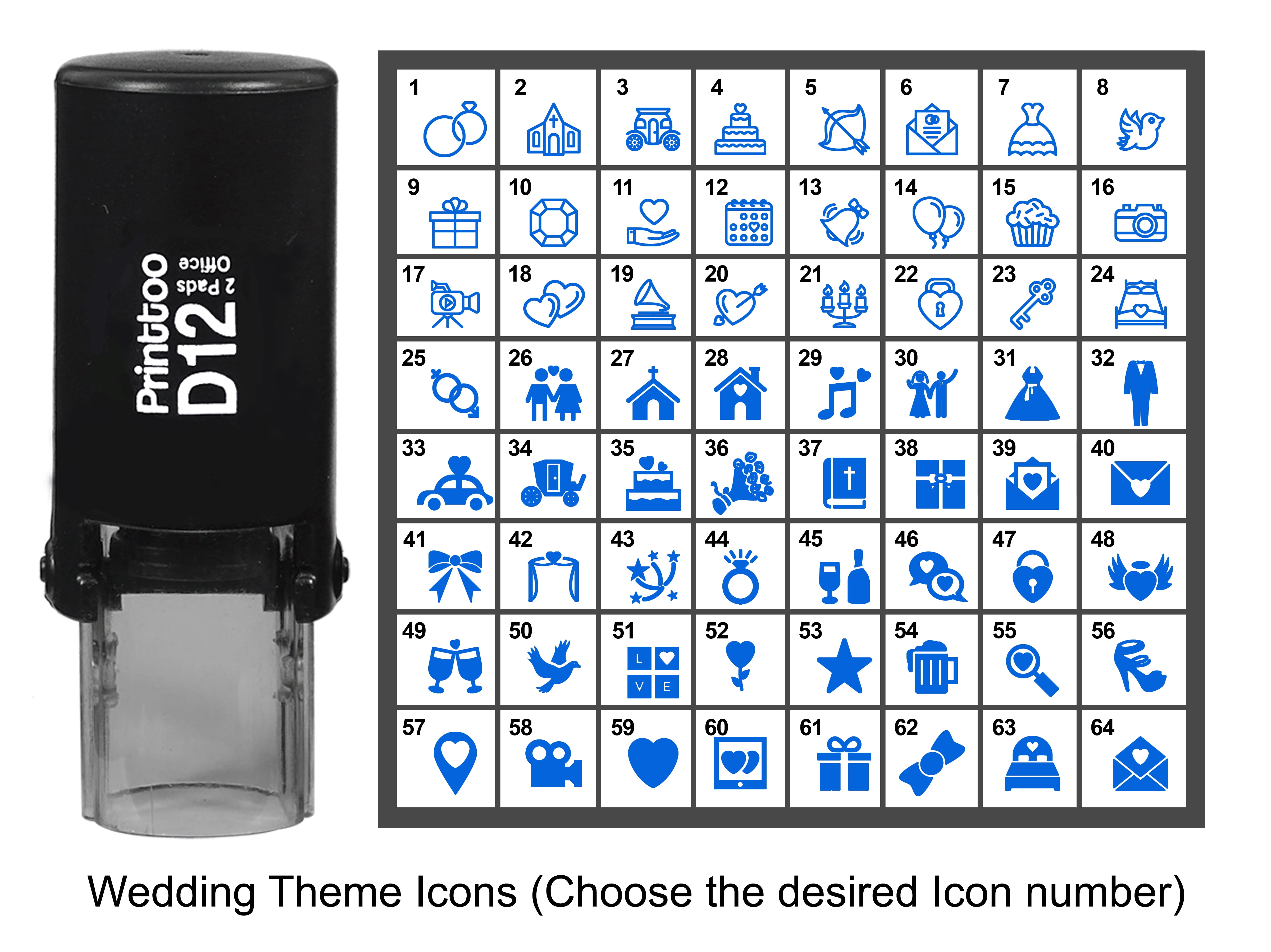 Printtoo Personalized Wedding Theme Icons Round Rubber Stamp Self ...