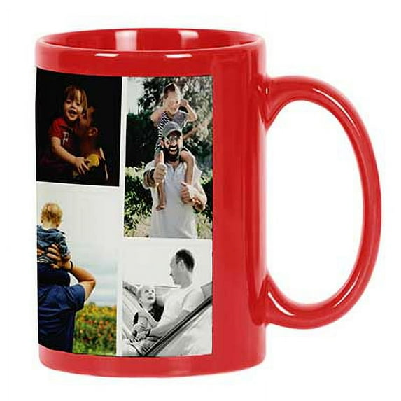 Printtoo PersonalizedPhotoCollage CoffeeMugFather's Love Custom Picture Ceramic CupDishwasher & Microwave Safe- 11 Oz -Red