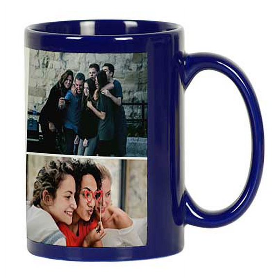 Printtoo PersonalizedPhotoCollage CoffeeMugLife Is Better With Friends Custom Picture Ceramic CupDishwasher & Microwave Safe- 11 Oz -Blue