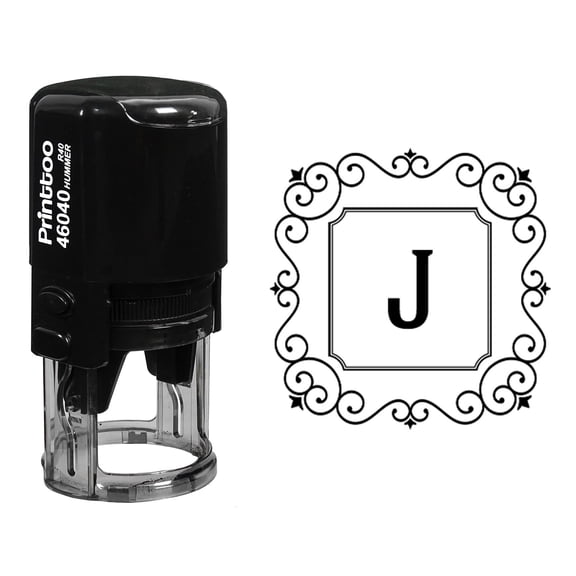 Printtoo R-40 Square Swirl Border Alphabet J Monogram Initial Office Stationary Self Inking Rubber Stamp