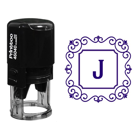Printtoo R-40 Square Swirl Border Alphabet J Monogram Initial Office Stationary Self Inking Rubber Stamp