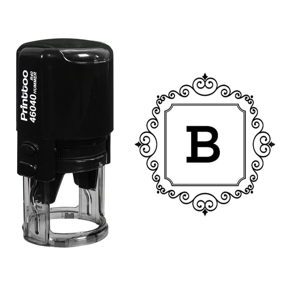 Printtoo R-40 Square Swirl Border B Alphabet Monogram Initial Self Inking Rubber Stamp Office Stationary