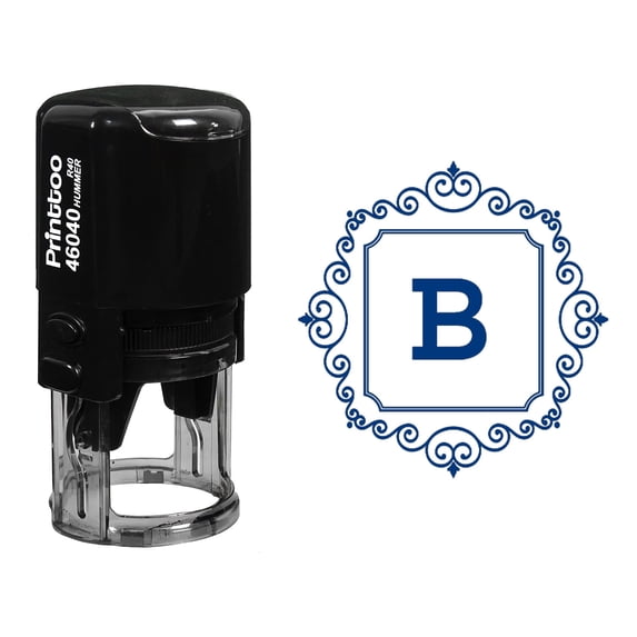 Printtoo R-40 Square Swirl Border B Alphabet Monogram Initial Self Inking Rubber Stamp Office Stationary