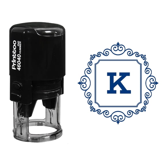 Printtoo R-40 Square Swirl Border K Alphabet Monogram Initial Office Stationary Self Inking Rubber Stamp