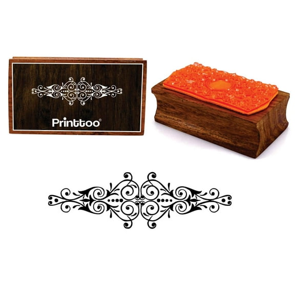 Printtoo Rectangular Swirl Border Design Wooden Rubber Stamp Block Scrap-Booking