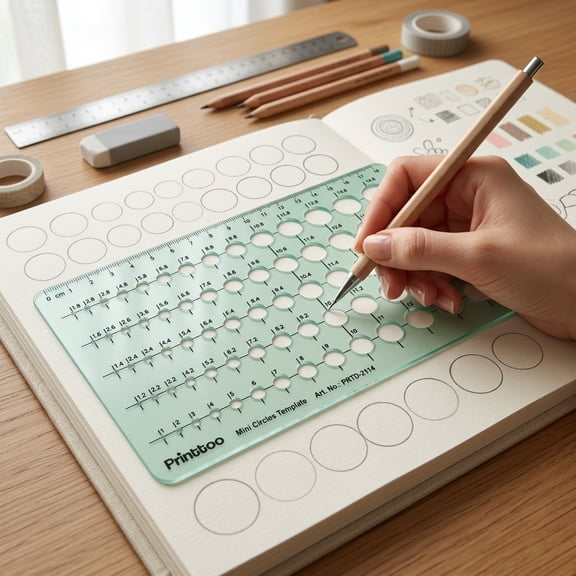 Printtoo Reusable Mini Circle Template Drawing Stencil with 70 Multi-Size Circles 2mm Clear Green Acrylic Geometry Ruler for Architecture, Mathematics, Drafting, Art Design & School Learning