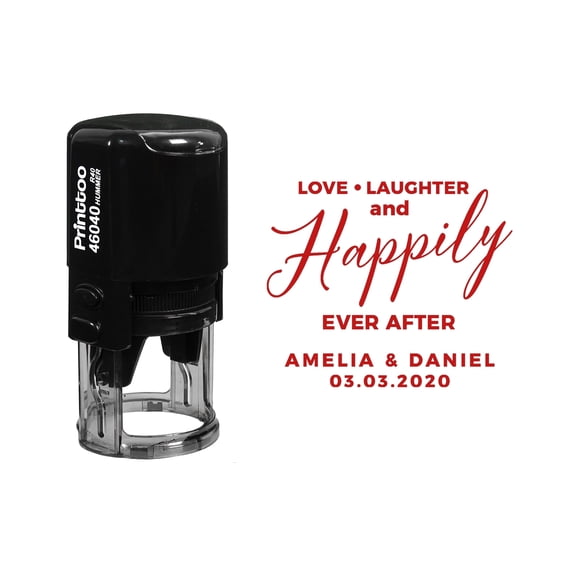 Printtoo Roound Personalized Red Self Inking Wedding Favor Stamp Custom To Love| Laughter And Happily Ever After Rubber Stamper-40 mm