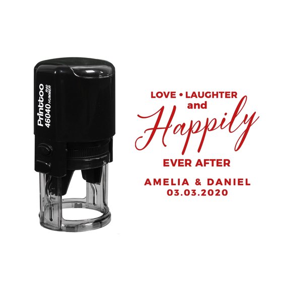 Printtoo Roound Personalized&nbsp;Red Self Inking Wedding Favor Stamp Custom To Love| Laughter And Happily Ever After Rubber&nbsp;Stamper-40 mm