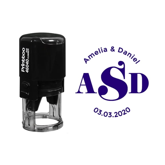 Printtoo Roound Personalized Violet Self Inking Wedding Favor Stamp Custom Save The Date Rubber Stamper-40 mm