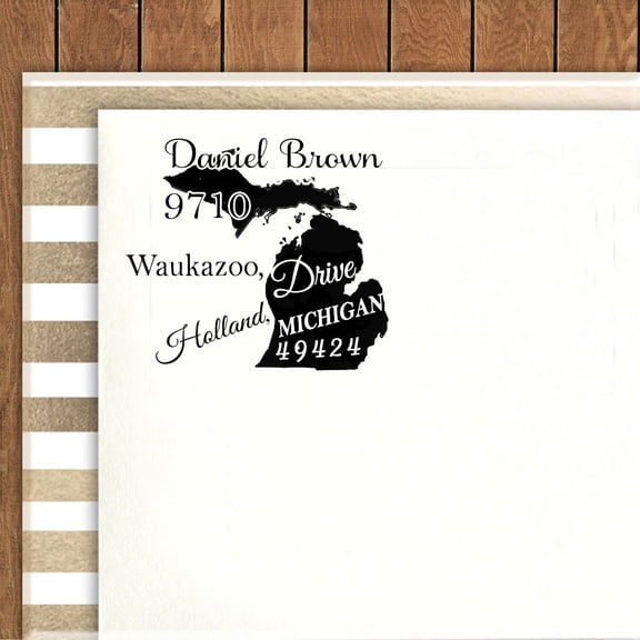 Printtoo Round Custom Address Return Rubber Stamp Self Inking Michigan State Map Personalized Stamper