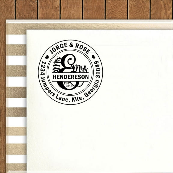 Printtoo Round Custom Address Return Rubber Stamp Self Inking Mr And Mrs Personalized Stamper Idea