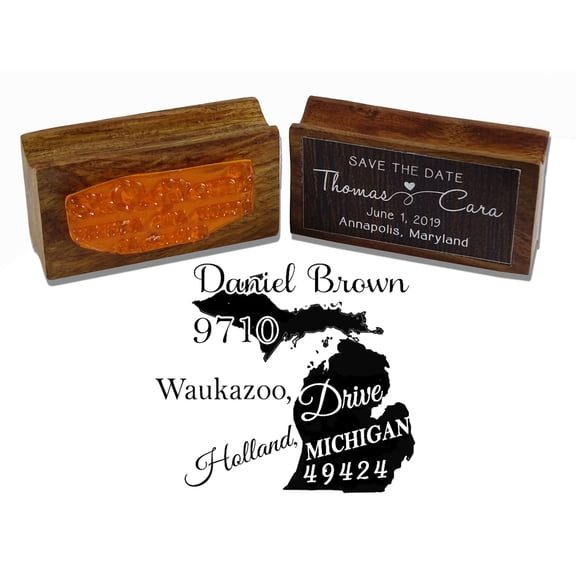 Printtoo Round Custom Address Return Rubber Stamp Wood Mounted Michigan State Map Personalized Stamper