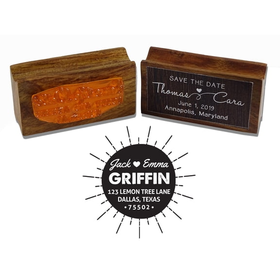 Printtoo Round Custom Address Return Rubber Stamp Wood Mounted Sun Monogram Personalized Stamper Idea