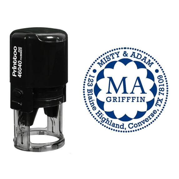 Printtoo Round Custom Address Return Self Inking Rubber Stamp Personalized Initial Monogram Stamper-Blue