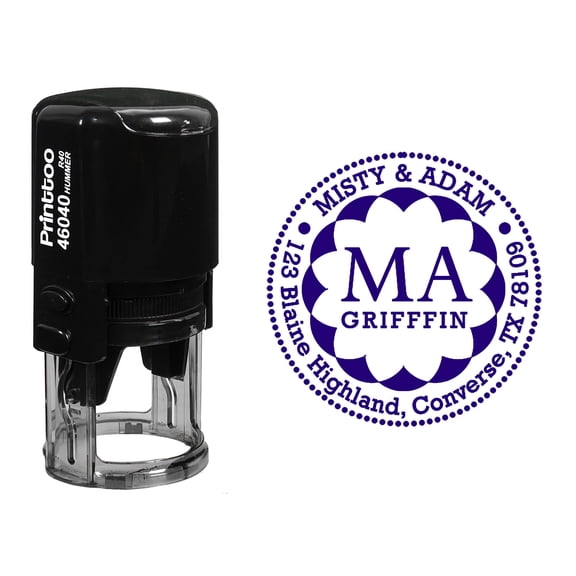 Printtoo Round Custom Address Return Self Inking Rubber Stamp Personalized Initial Monogram Stamper-Violet