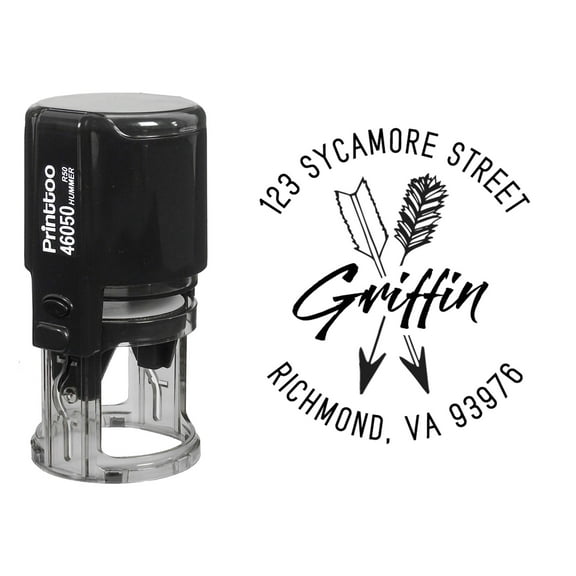 Printtoo Round Custom Arrow Wedding Favor Rubber Stamp Self Inking Personalized Return Address Stamper