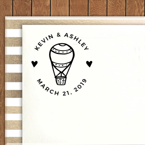 Printtoo Round Custom Hot Air Balloon Icon Rubber Stamp Self Inking Personalized Save The Date Stamper