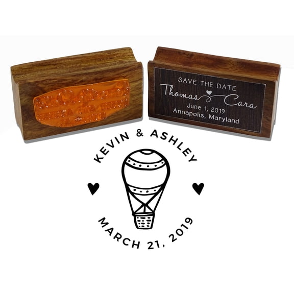 Printtoo Round Custom Hot Air Balloon Icon Rubber Stamp Wood Mounted Personalized Save The Date Stamper