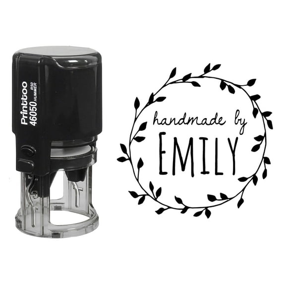 Printtoo Round Custom Leaf Wreath Rubber Stamp Self Inking Handmade By Personalized Stamper Envelope Seal