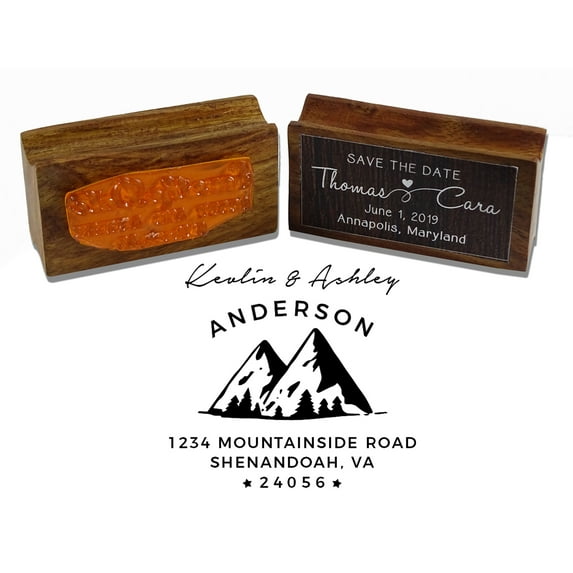 Printtoo Round Custom Mountain Rubber Stamp Wood Mounted Family Address Return Personalized Stamper Idea