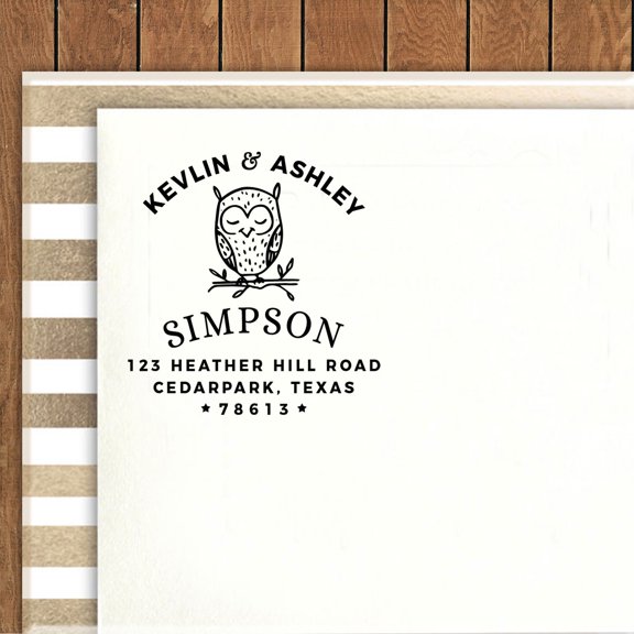 Printtoo Round Custom Owl Icon Rubber Stamp Self Inking Family Address Return Personalized Stamper Idea