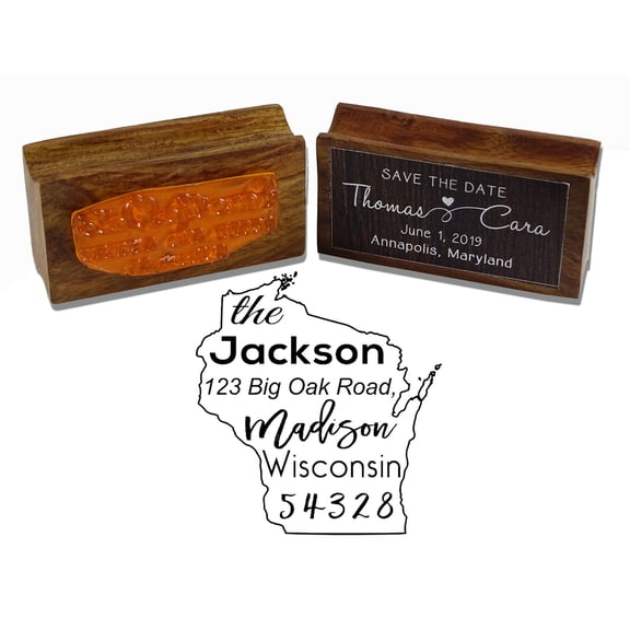 Printtoo Round Custom Return Address Rubber Stamp Wood Mounted Wisconsin State Map Personalized Stamper