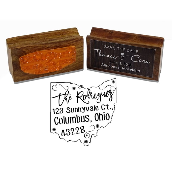 Printtoo Round Custom Return Address Wood Mounted Rubber Stamp Ohio Map Personalized Stamper Idea