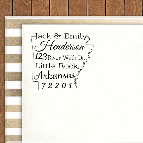 Printtoo Round Custom Self Inking Family Return Address Rubber Stamp Arkansas Map Personalized Stamper
