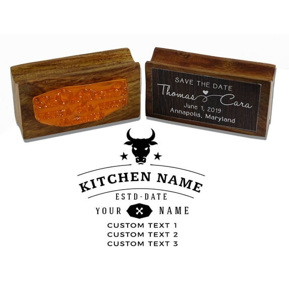 Printtoo Round Custom Text Butchery Shop Rubber Stamp Wood Mounted Business Address Personalized Stamper