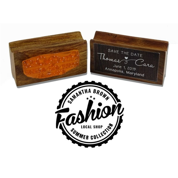 Printtoo Round Custom Text Clothes Shop Rubber Stamp Wood Mounted Monogram Business Personalized Stamper