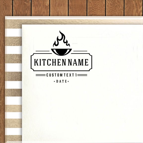 Printtoo Round Custom Text Cooking Business Rubber Stamp Self Inking Fire Bowl Icon Personalized Stamper