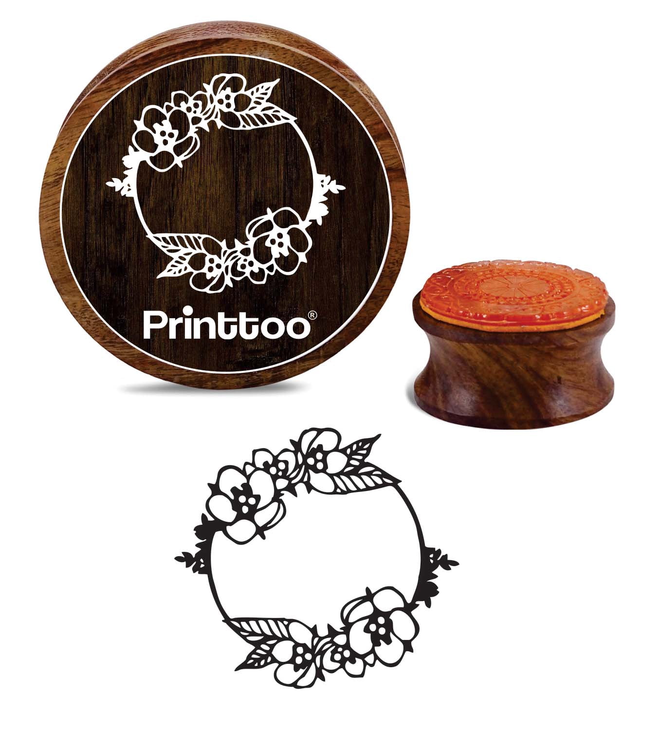 Printtoo Craft Textile Leaf Wreath Design Brown Square Wooden - View #9