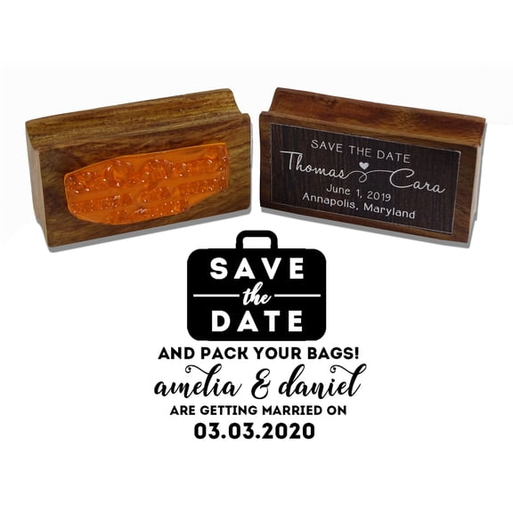 Printtoo Round Personalized Save The Date Stamp Custom Wood Mounted Stamp Getting Married RubberStamper-1.77 Inches Diamater