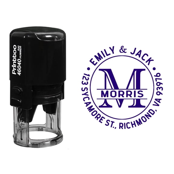 Printtoo Round Self Inking Return Address Rubber Stamp Custom Initial Monogram Personalized Stamper-Violet