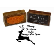 Printtoo Round Wood Mounted Merry Christmas And Happy New Year Rubber Stamp Reindeer Holiday Stamper