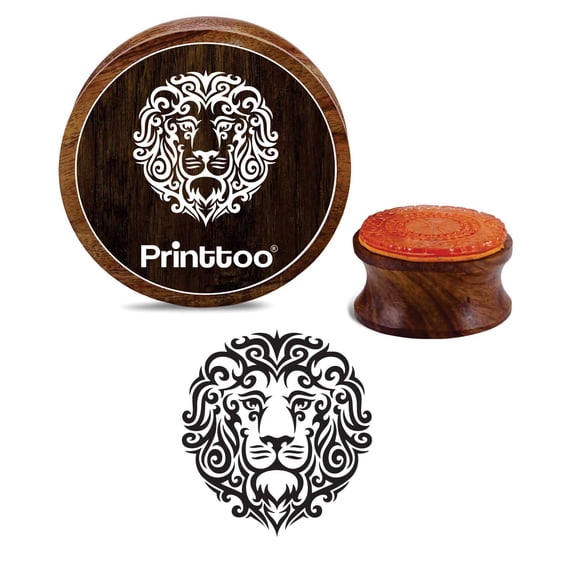 Printtoo Round Wooden Rubber Stamp Lion Face Pattern Christmas Secret Santa Gift-5 Inch