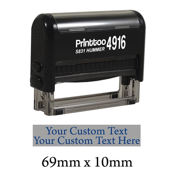 Printtoo Rubber Stamp Upto 2 Lines Of Custom Text Self Inking Personalized Stamper-Blue