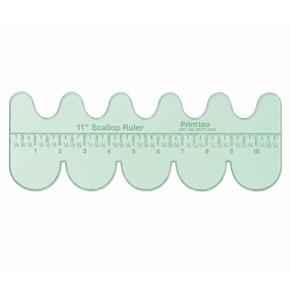 Printtoo Scallop Border Quilting Ruler for Wavy Edges and Applique Tracing, 11 Inch 2 mm Acrylic Sewing Template with Inch Scale for Quilt Borders, Patchwork Arcs, Fabric Cutting DIY Crafts
