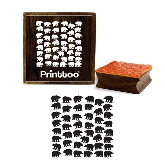 Printtoo Scrap-Booking Square Bear Animal Pattern Wooden Rubber Stamp Diary Card-5 x 5 Inches